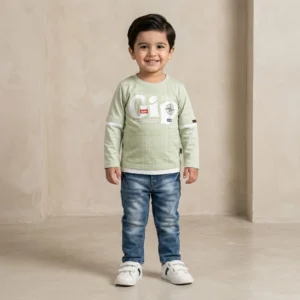 Boys Sage Green Graphic Shirt Set