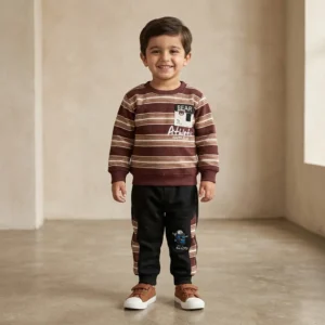 Boys Brown Striped Bear Athletic Set