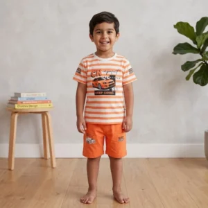 Kids Striped Graphic T-Shirt & Shorts Set