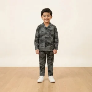 Boys Grey Tie-Dye Collar Shirt & Pant Set