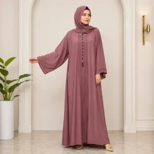 Elegant Mauve Pleated Abaya