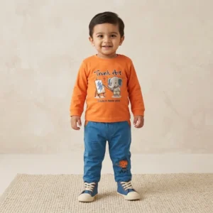 Boys Orange Elephant Graphic Set