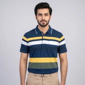 Men's Blue Striped Polo Shirt