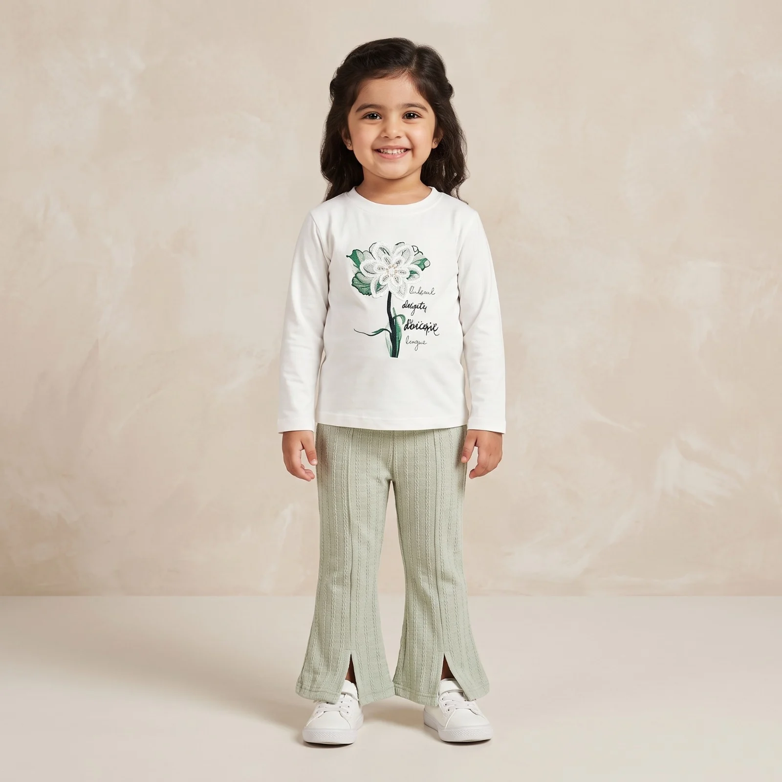 Baby Rose Kids 3D Floral White Top