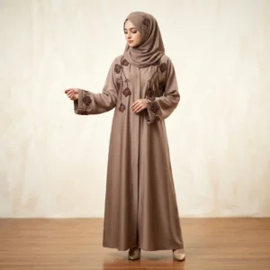 Brown Floral Beaded Abaya