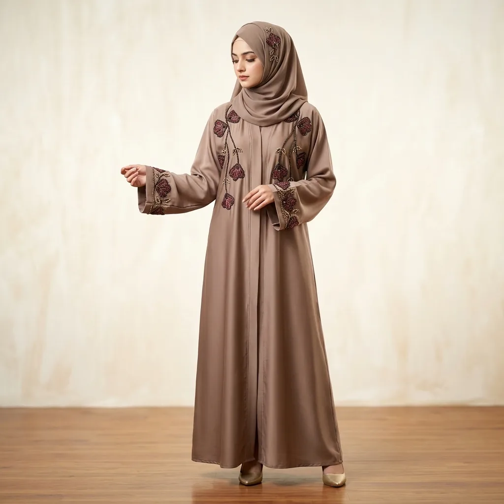 Brown Floral Beaded Abaya Brown Floral Beaded Abaya