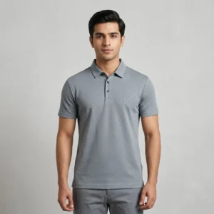 Men's grey patterned polo