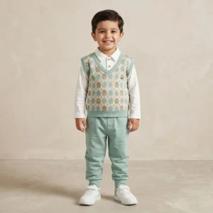 Boys Mint Teddy Argyle Sweater Set