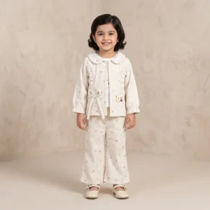Girls Off-White Ruffle Cardigan Set