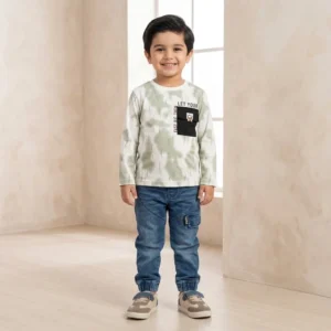 Boys Green Tie-Dye Shirt and Cargo Jeans Set