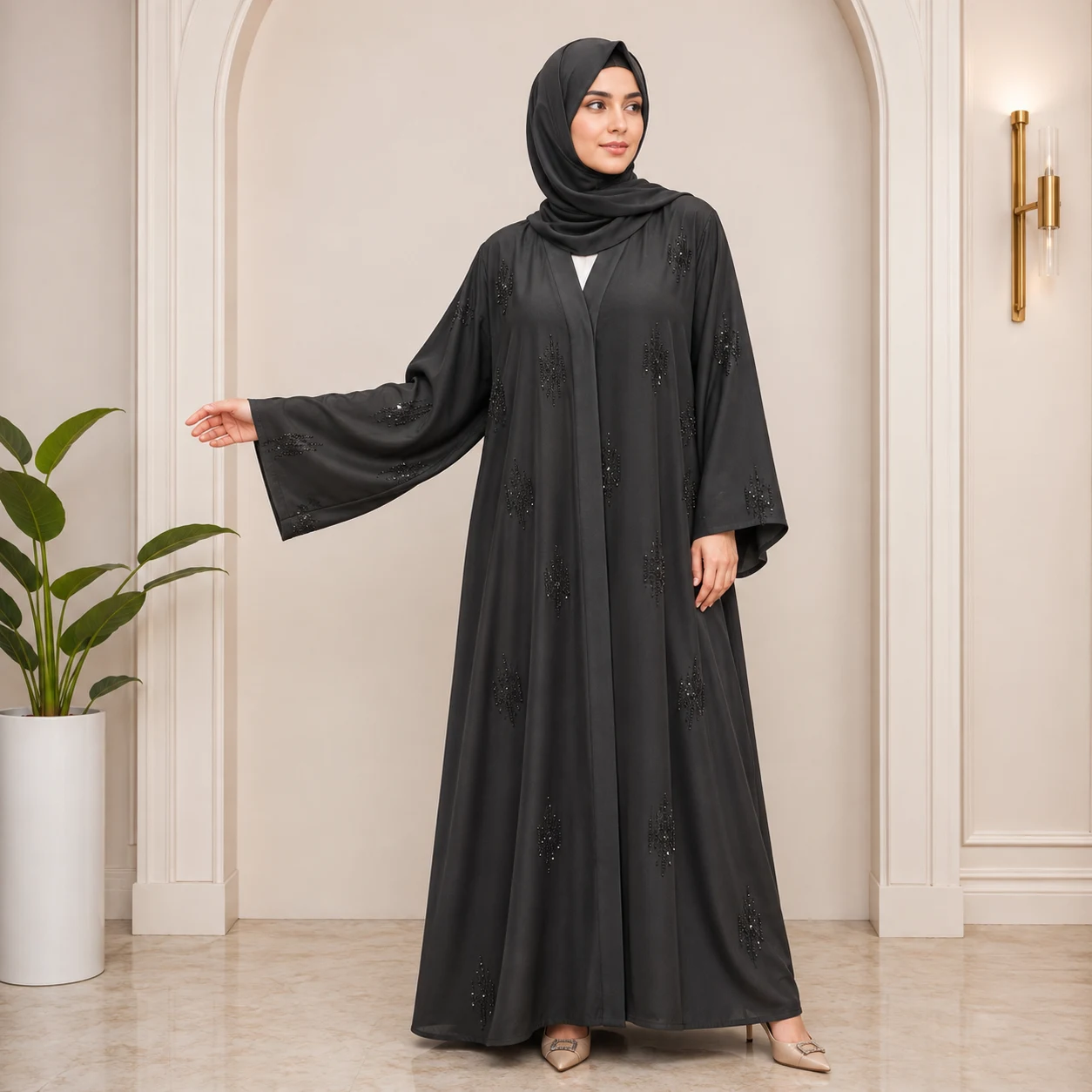 Elegant Black Embellished Abaya Elegant Black Embellished Abaya