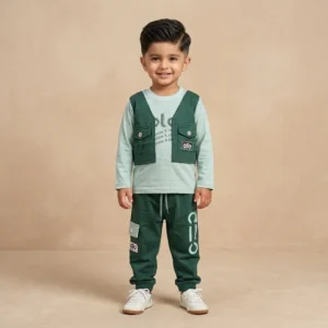 Boys green vest outfit