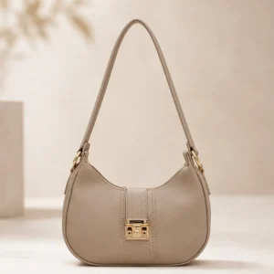 Elegant Beige Crescent Shoulder Bag