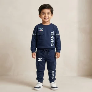 Boys Navy Blue Graphic Sweatshirt & Cargo Tracksuit Set