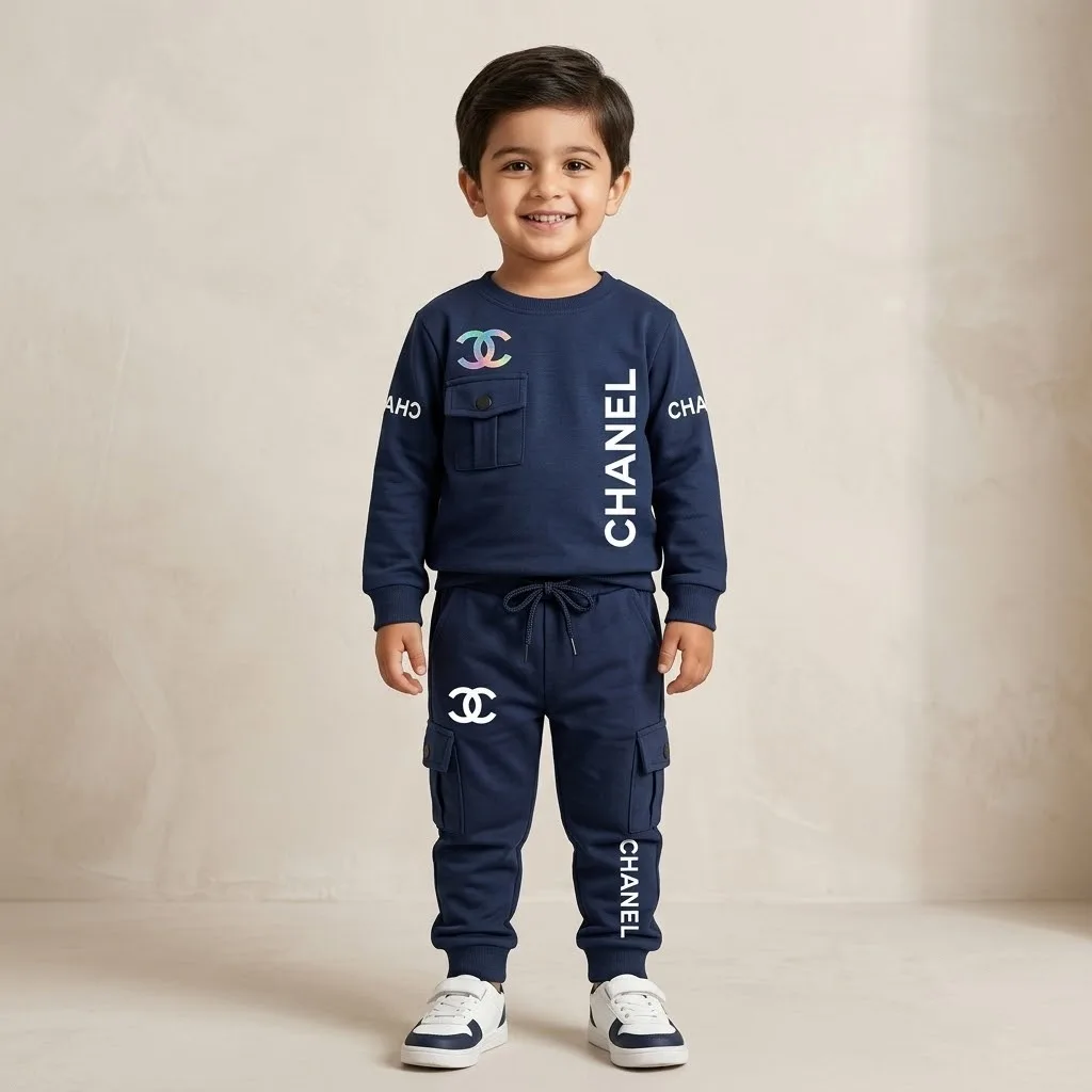Boys Navy Blue Graphic Sweatshirt & Cargo Tracksuit Set Boys Navy Blue Graphic Sweatshirt & Cargo Tracksuit Set