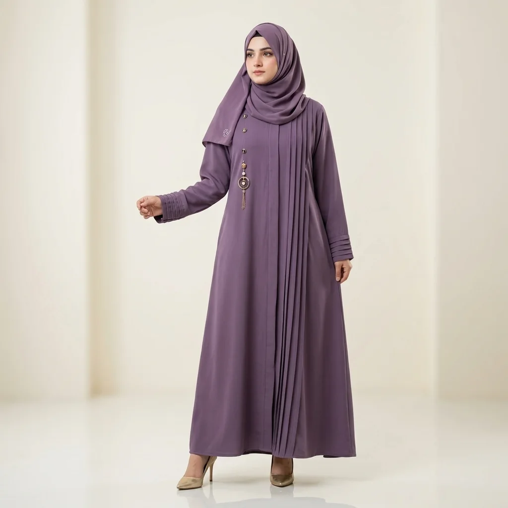 Elegant Pleated Lilac Ladies Abaya Elegant Pleated Lilac Ladies Abaya