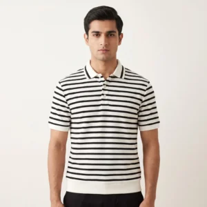 Men's Striped Balmain Polo Shirt