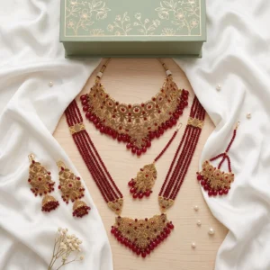 Red Antique Gold Bridal Choker & Mala Set