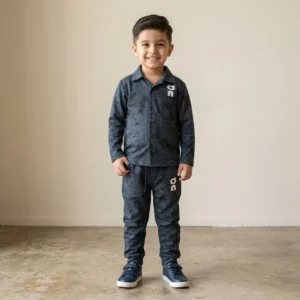 Boys Navy Blue Tie-Dye Button-Up & Jogger Set