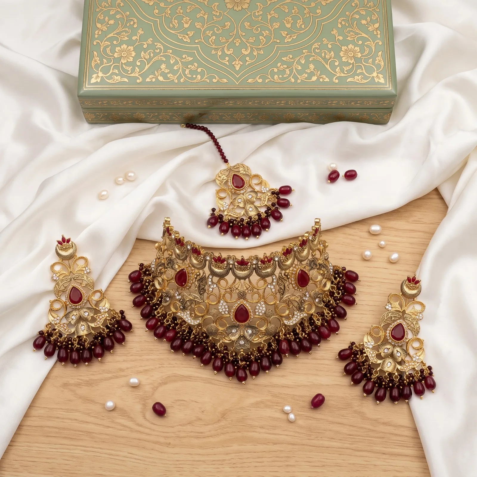 Deep Red Antique Bridal Choker Set