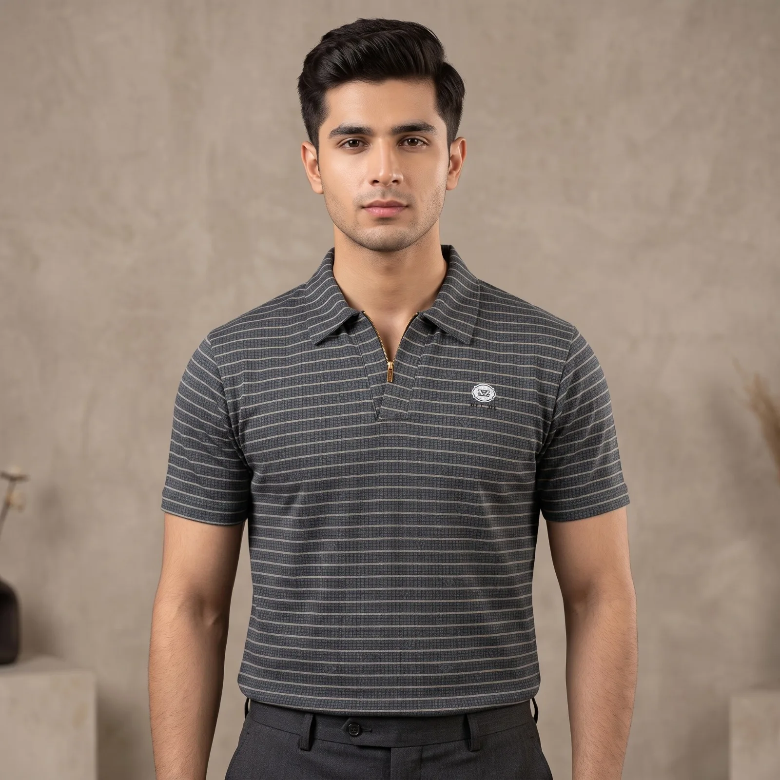 Men's grey zip polo