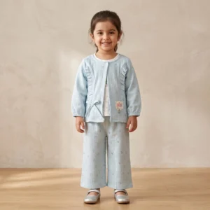 Girls Sky Blue Ruffle Cardigan Set