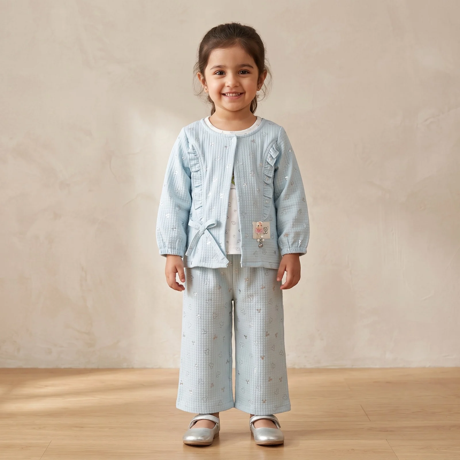 Girls Sky Blue Ruffle Cardigan Set