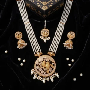 Gold Bird Motif Pearl Mala Set