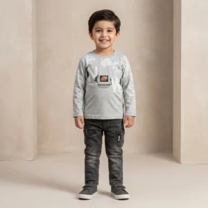 Boys Grey Graphic Shirt Cargo Jeans Set