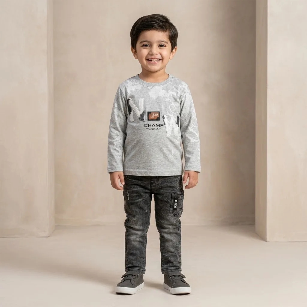 Boys Grey Graphic Shirt Cargo Jeans Set Boys Grey Graphic Shirt Cargo Jeans Set