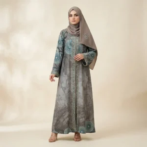 Printed Grey & Blue Ladies Abaya