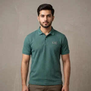 Men's Dark Green Textured Polo Shirt