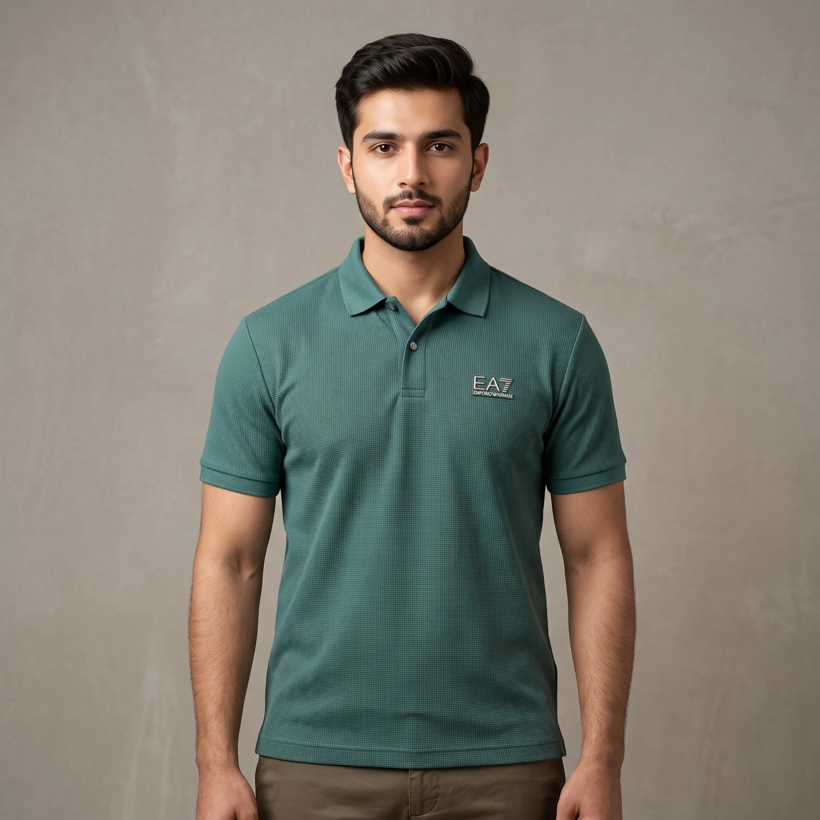 Men's Dark Green Textured Polo Shirt