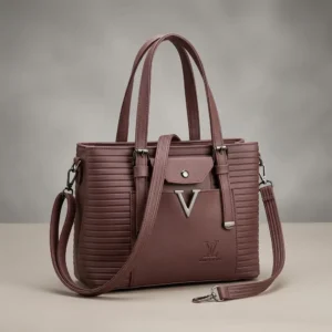 Mauve Textured V-Logo Handbag