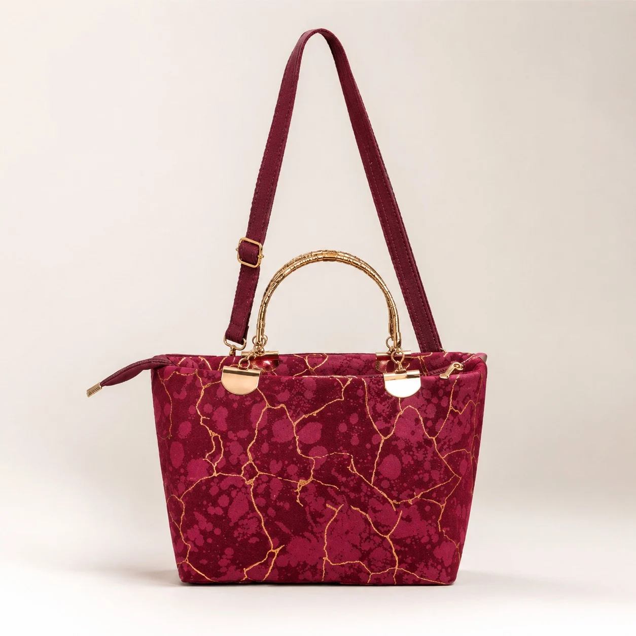 Maroon Gold Marble Crossbody Bag