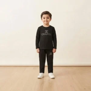 Boys Black Chanel Rhinestone Tracksuit Set