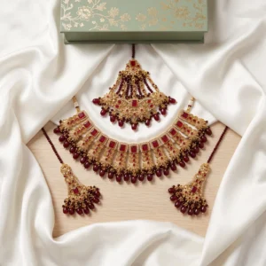 Maroon Antique Gold Bridal Jewellery Set