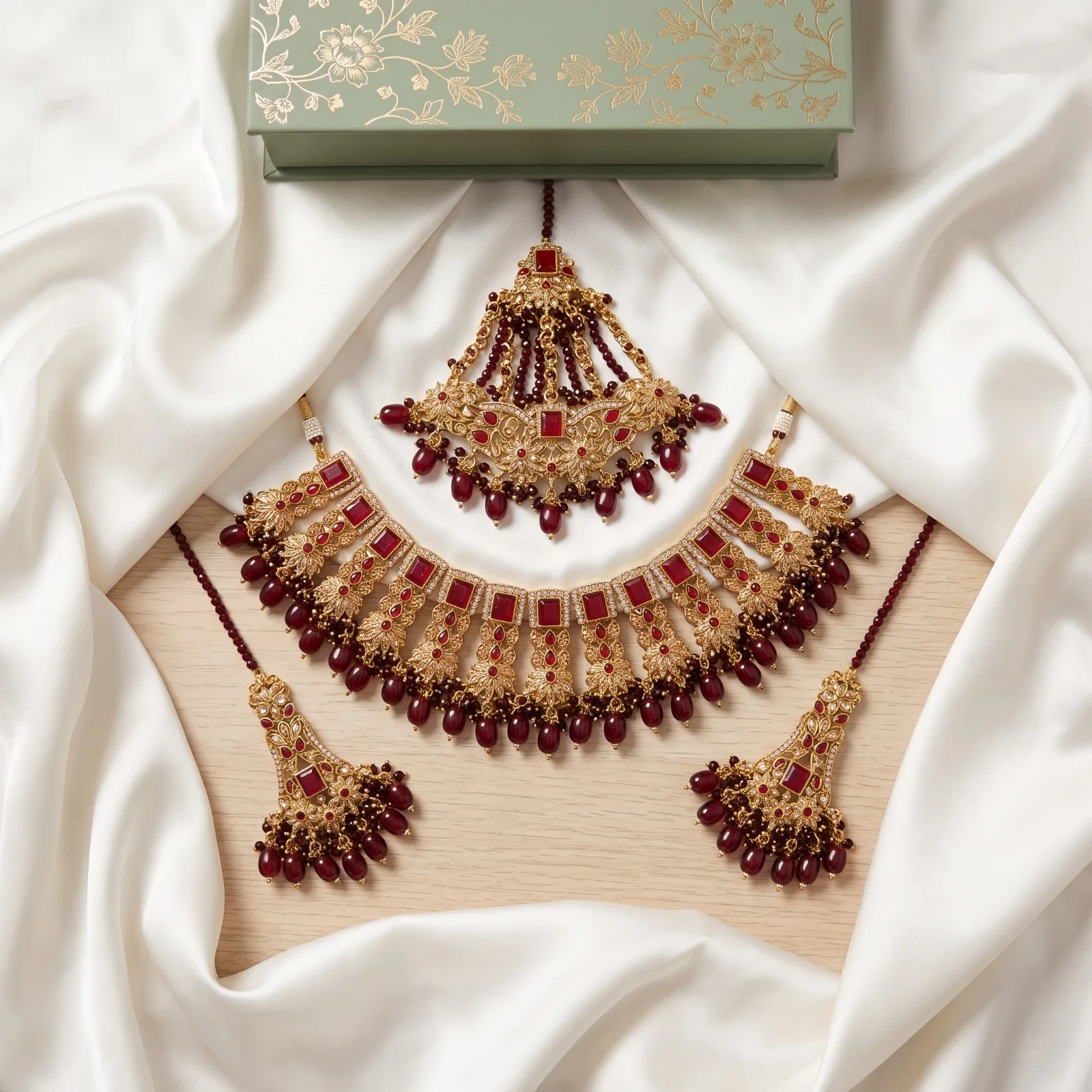 Maroon Bridal Jewellery Set