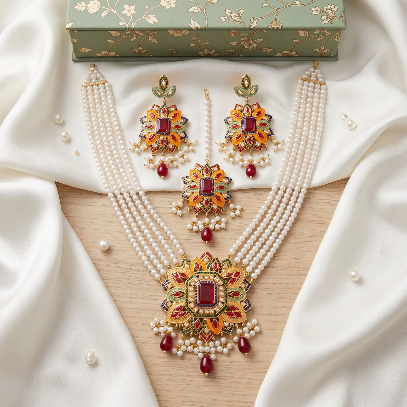Multicolor Meenakari Pearl Mala Set