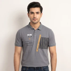 Men's Grey Graphic Polo Shirt