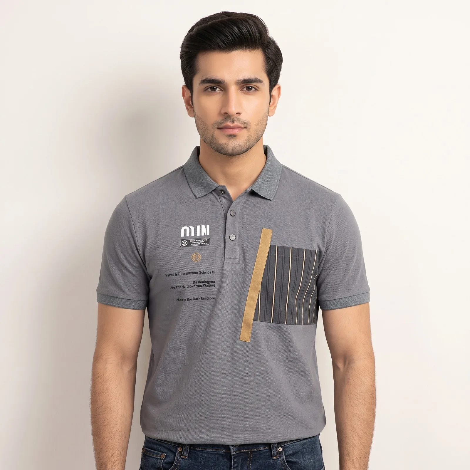 Men's Grey Graphic Polo Shirt Men's Grey Graphic Polo Shirt