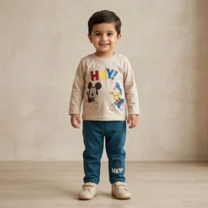 Boys Beige Character Shirt Pants Set