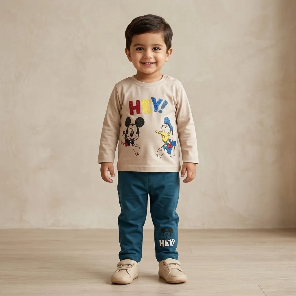 Boys Beige Character Shirt Pants Set