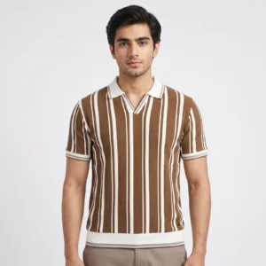 Men's brown striped polo