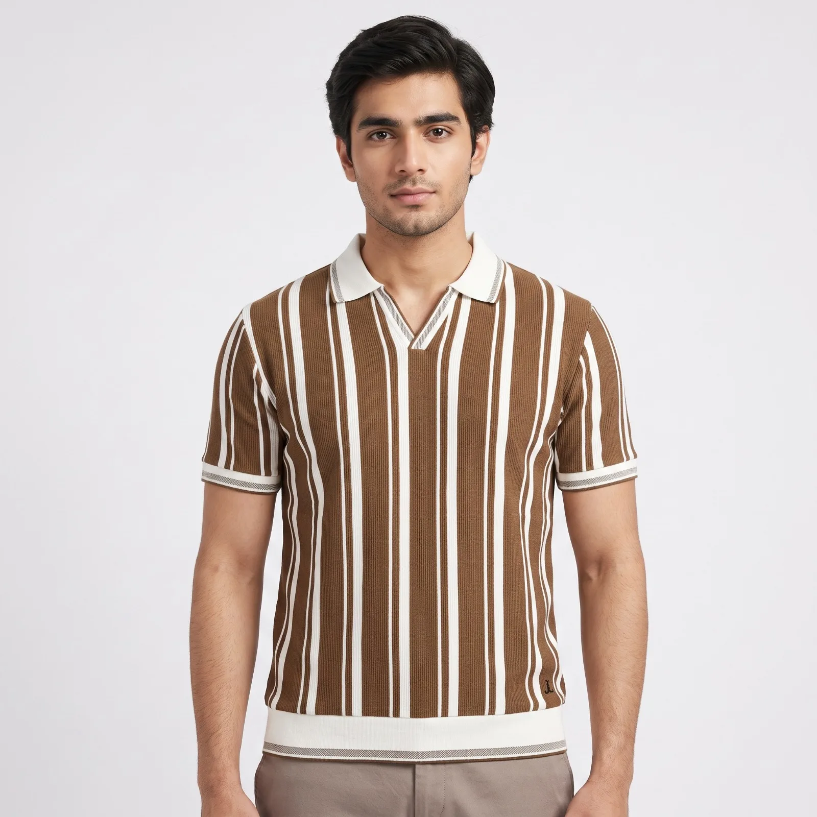 Men's brown striped polo