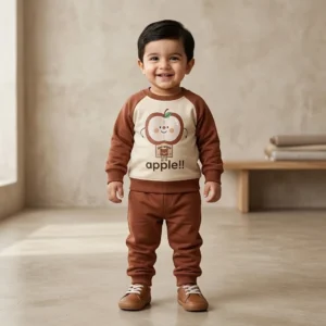 Baby Boys Brown Apple Graphic Sweatshirt Set