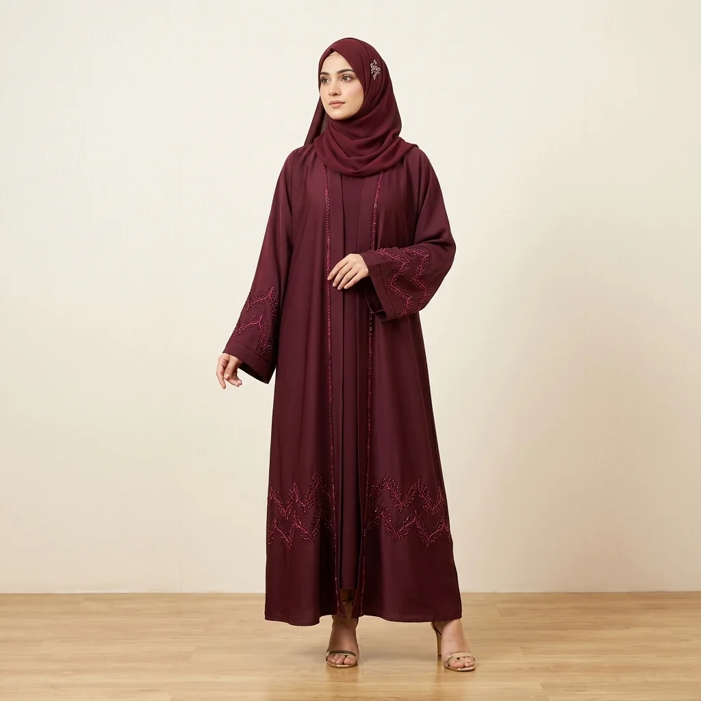 Maroon Beaded Chevron Abaya Maroon Beaded Chevron Abaya