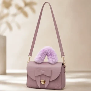 Lilac Bow Crossbody Bag with Fur