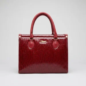 Red Crocodile Textured Handbag