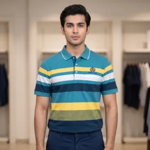 Men's Teal Striped Polo Shirt